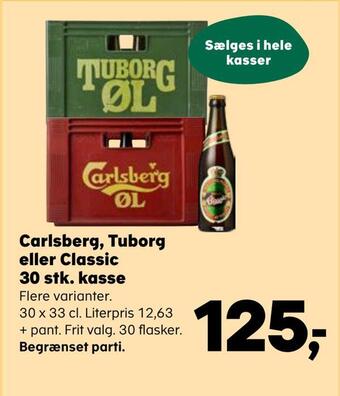 Kvickly Carlsberg, tuborg eller classic 30 stk. kasse tilbud