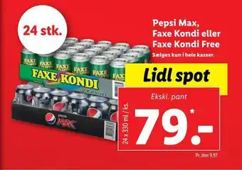 Lidl Pepsi max, faxe kondi eller faxe kondi free tilbud
