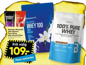 Bilka Bodylab whey100 eller biotech pure whey eller muscle mass tilbud