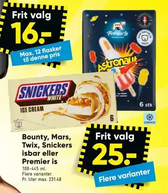Bilka Bounty, mars, twix, snickers isbar eller premier is tilbud