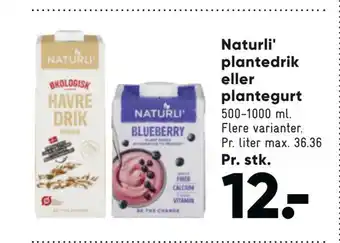 Bilka Naturli' plantedrik eller plantegurt tilbud
