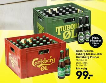 Bilka Grøn tuborg, tuborg classic eller carlsberg pilsner tilbud