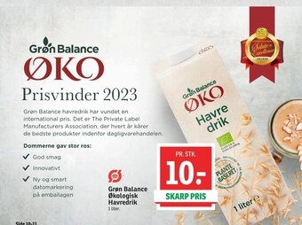 SPAR Grøn Balance Økologisk Havredrik 1 liter. tilbud
