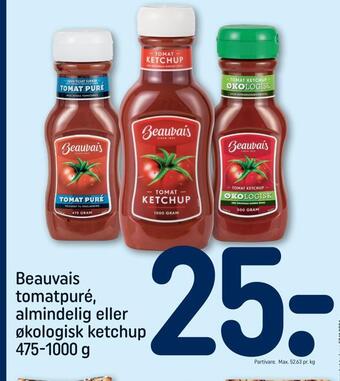 REMA 1000 Beauvais tomatpuré, almindelig eller økologisk ketchup tilbud