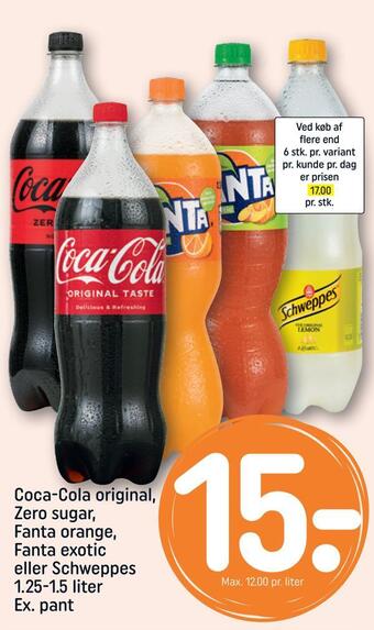 REMA 1000 Coca-cola original, zero sugar, fanta orange, fanta exotic eller schweppes tilbud