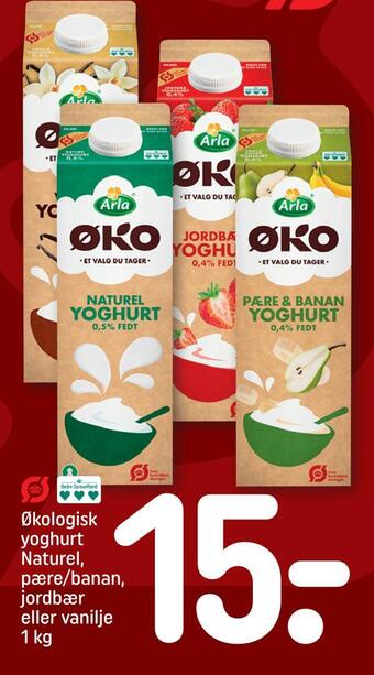 REMA 1000 Økologisk yoghurt naturel, pære/banan, jordbær eller vanilje tilbud