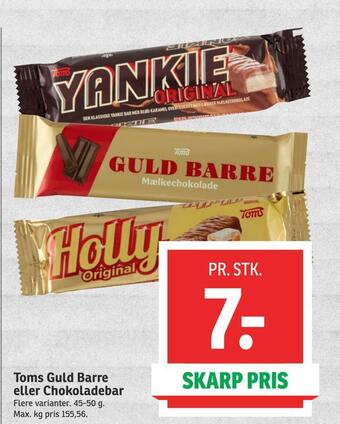 SPAR Toms guld barre eller chokoladebar tilbud