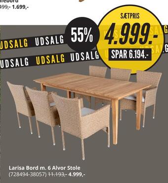 Larisa bord m. 6 alvor stole