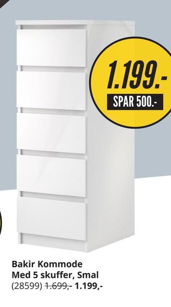 My Home Bakir kommode med 5 skuffer, smal tilbud