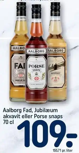 REMA 1000 Aalborg fad, jubilæum akvavit el. porse snaps tilbud