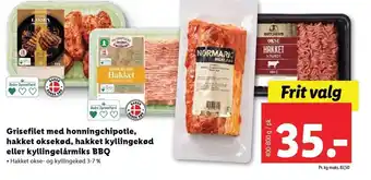 Lidl Grisefilet med honningchipotle, hakket oksekød, hakket kyllingekød eller kyllingelårmiks BBQ tilbud