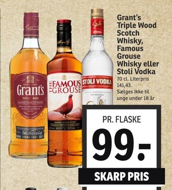SPAR Grant's Triple Wood Scotch Whisky, Famous Grouse Whisky eller Stoli Vodka 70 cl. tilbud