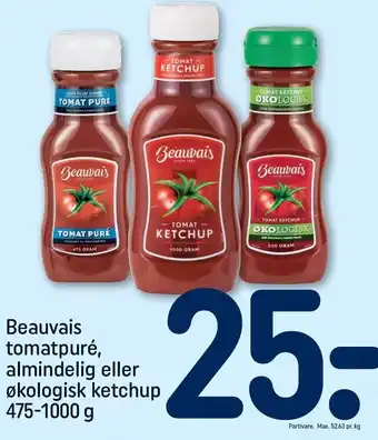 REMA 1000 Beuvais tomatpure, almindelig el. økologisk ketchup tilbud