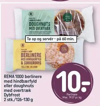 Rema 1000 berlinere med hindbærfyld eller doughnuts med overtræk