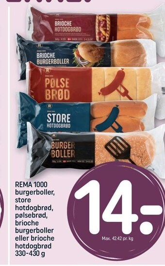 Rema 1000 burgerboller, store hotdogbrød, pølsebrød, brioche burgerboller eller brioche hotdogbrød
