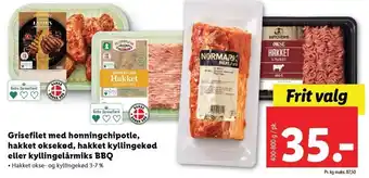 Lidl Grisefilet m. honningchipotle, hakket oksekød, hakket kyllingekød el. kyllingelårmiks bbq tilbud