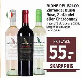 SPAR Rione del falco zinfandel blusch rosé, zinfandel eller chardonnay tilbud