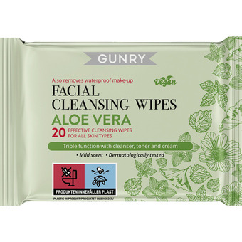 Gunry | ansigtsrens servietter aloe vera | hygiejne & apoteksvarer > kosmetik