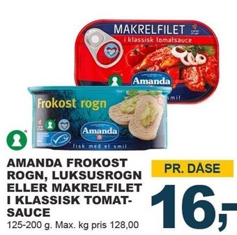 Let-Køb Amanda frokost rogn, luksusrogn eller makrelfilet i klassisk tomatsauce tilbud