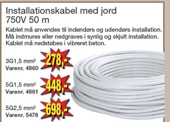 Harald Nyborg Installationskabel med jord 750V 50 m tilbud