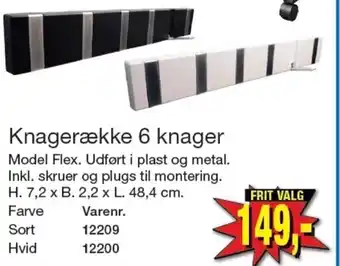 Knagerække 6 knager