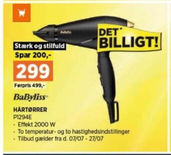 Power Babyliss hårtørrer tilbud