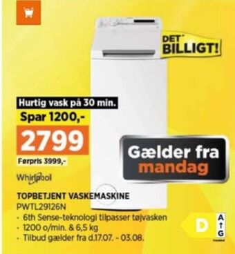 Power Whirlpool vaskemaskine tilbud
