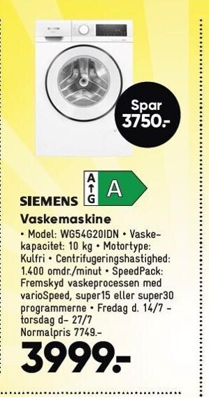 Bilka Siemens vaskemaskine tilbud