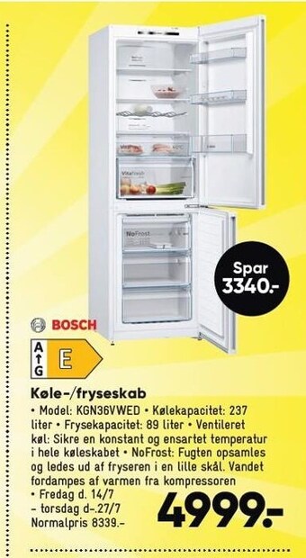Bilka Bosch køle-/fryseskab tilbud