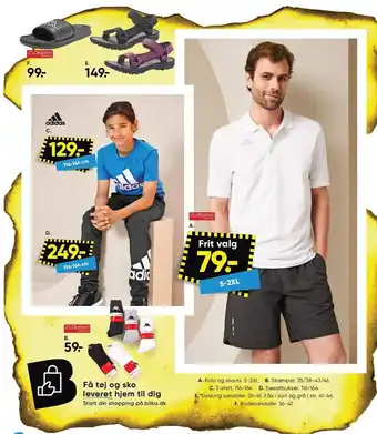 Bilka Polo og shorts, strømper, t-shirt, sweatbukser, trekking sandaler eller badesandaler tilbud