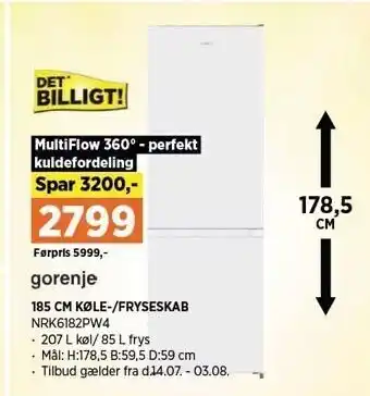 Power Gorenje - 185 cm køleskab - nrk6182pw4 tilbud
