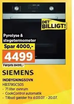 Power Siemens indbygningsovn - hb378gcsos tilbud