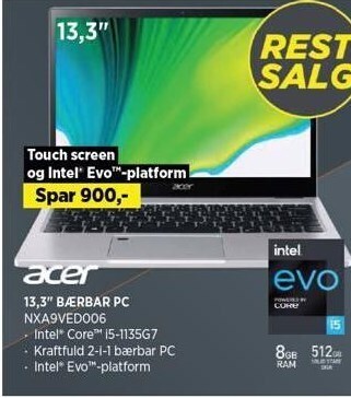 Power Acer 13,3 bærbar pc tilbud