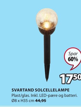 JYSK SVARTAND SOLCELLELAMPE tilbud