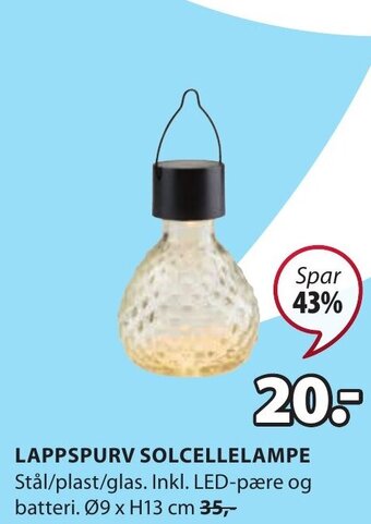 JYSK LAPPSPURV SOLCELLELAMPE tilbud