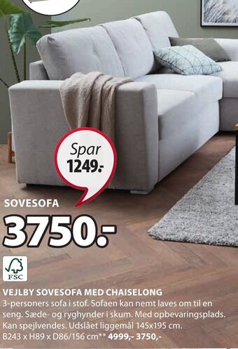 JYSK VEJLBY SOVESOFA MED CHAISELONG tilbud