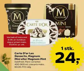 Kvickly Carte D'or Les Desserts, Magnum Mini eller Magnum Pint tilbud