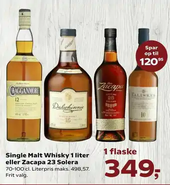 Kvickly Single Malt Whisky 1 liter eller Zacapa 23 Solera tilbud