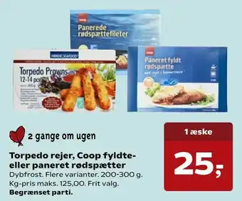 Kvickly Torpedo rejer, Coop fyldte eller paneret rødspætter tilbud