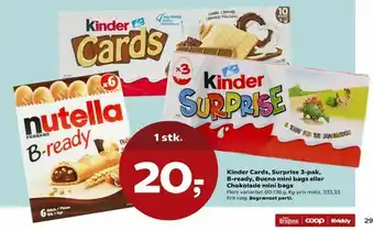 Kinder Cards, Surprise 3-pak, B-ready, Bueno mini bags eller Chokolade mini bags