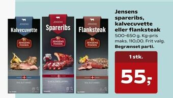 Kvickly Jensens spareribs, kalvecuvette eller flanksteak tilbud