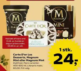 SuperBrugsen Carte D'or Les Desserts, Magnum Mini eller Magnum Pint tilbud