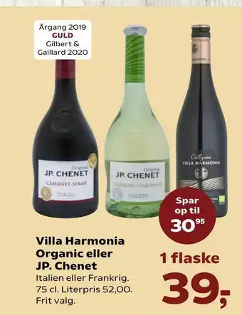 SuperBrugsen Villa Harmonia Organic eller JP. Chenet tilbud