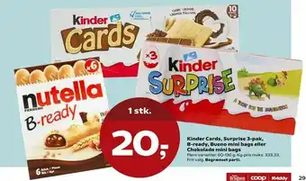 Kinder Cards, Surprise 3-pak, B-ready, Bueno mini bags eller Chokolade mini bags