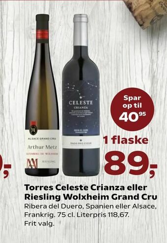 SuperBrugsen Torres Celeste Crianza eller Riesling Wolxheim Grand Cru tilbud