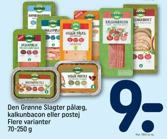 REMA 1000 Den Grønne Slagter pålæg, kalkunbacon eller postej tilbud