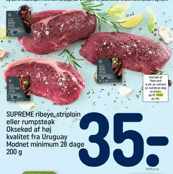 REMA 1000 SUPREME ribeye, striploin eller rumpsteak Oksekød af høj kvalitet fra Uruguay tilbud
