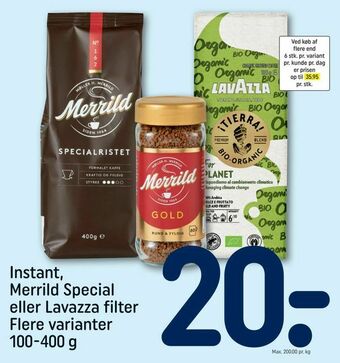 REMA 1000 Instant, Merrild Special eller Lavazza filter tilbud