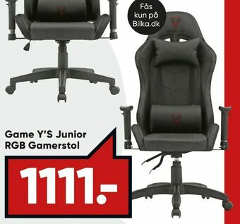 Bilka Game Y'S Junior RGB Gamerstol tilbud