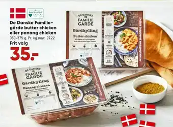 De Danske Familiegårde butter chicken eller panang chicken